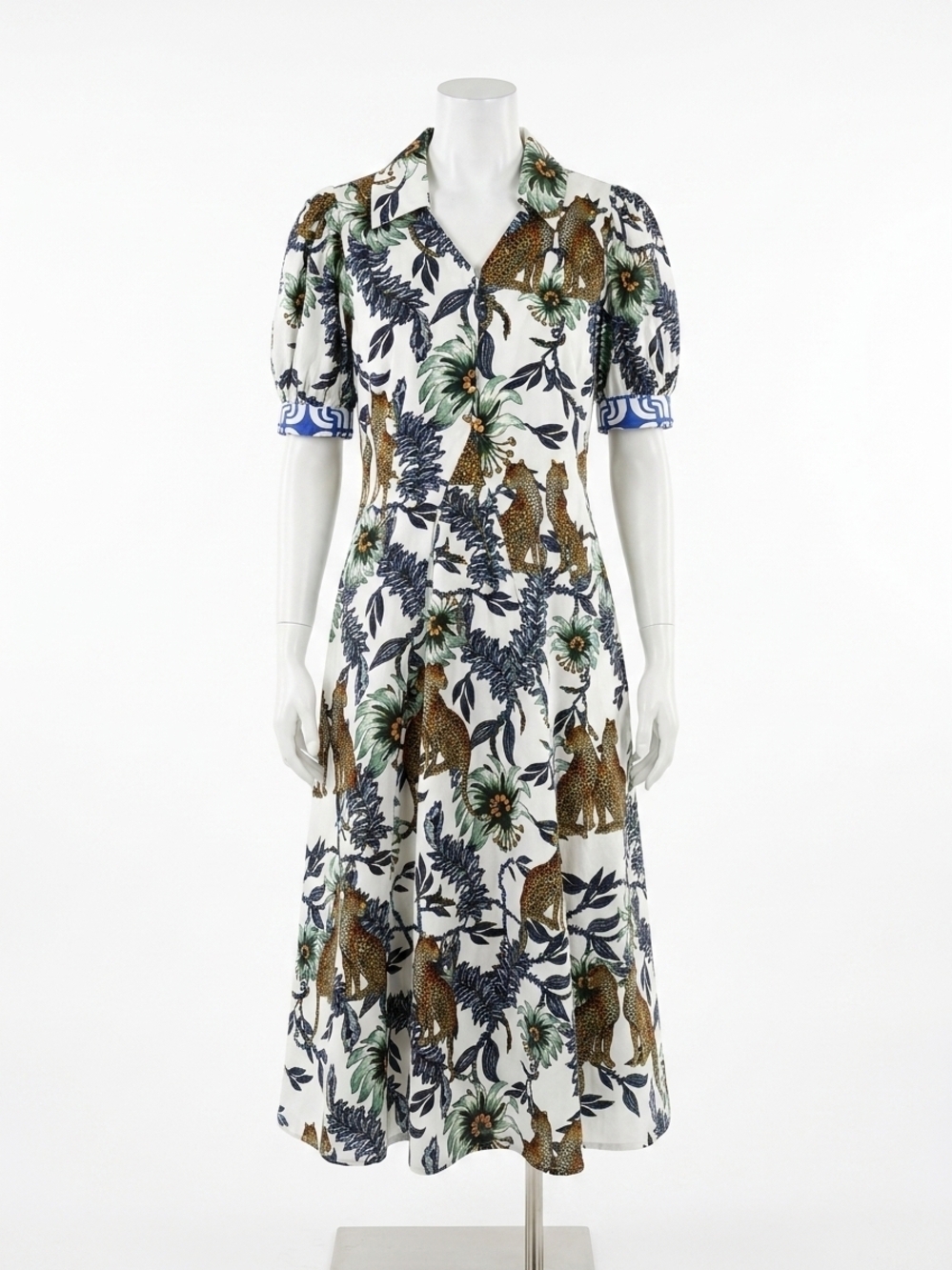 NEW DIZZY-LIZZIE montauk dress in white, navy & green cheetahs